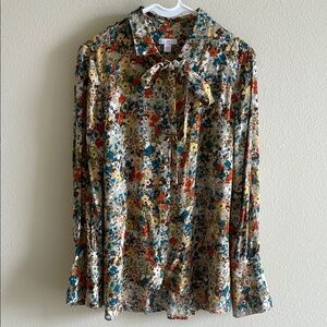 J. Jill Multicolor Floral Blouse with Bow